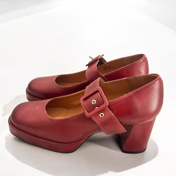 Miz Mooz Vintage Inspired Leather Red Chunky Block Peonie Heel Size 41 - Picture 3 of 9